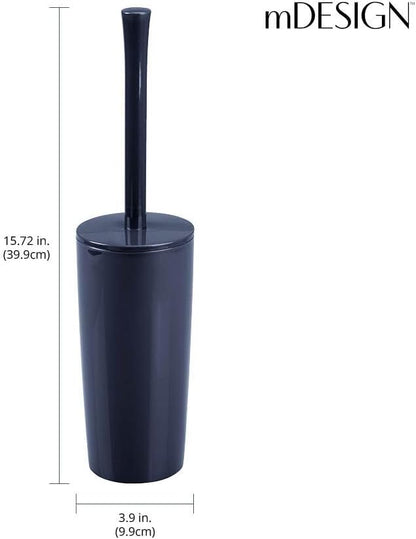 mDesign Slim Plastic Toilet Bowl Brush and Holder Set, Modern Compact Storage Organizer Cleaner Scrubber for Toilet - Heavy Duty Cleaning Plunger for Bathroom, Aura Collection - Navy Blue