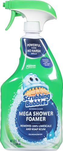 Scrubbing Bubbles Mega Bathroom and Shower Cleaner Spray, Foaming Action Removes Limescale and Soap Scum, Rainshower Scent, 32oz