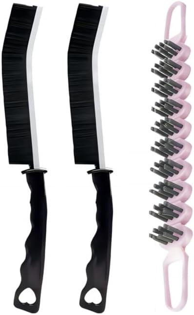 Crevice Cleaning Brush Hard Bristle Grout Brush Scrub Brush Toilet Brush Cleaning Tools Cleaning Supplies for Household Use Bathroom Kitchen 3 Pcs (Black&Blue)