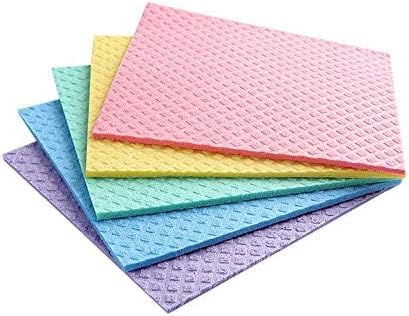Reusable Cleaning Cellulose Sponge Cloths Absorbent Wipes Clean Kitchen Car Dish Eco-Friendly Dishcloth Hand Towel Auto - 1pack (5pcs)