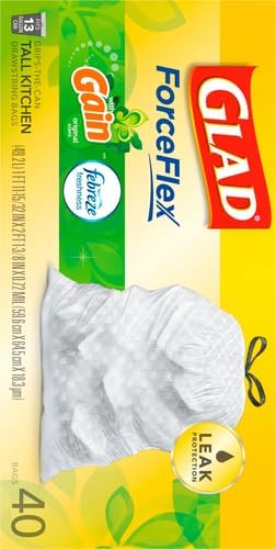 Glad ForceFlex Tall Kitchen Trash Bags, 13 Gal, Gain Original with Febreze, 110 Ct (Pack May Vary)