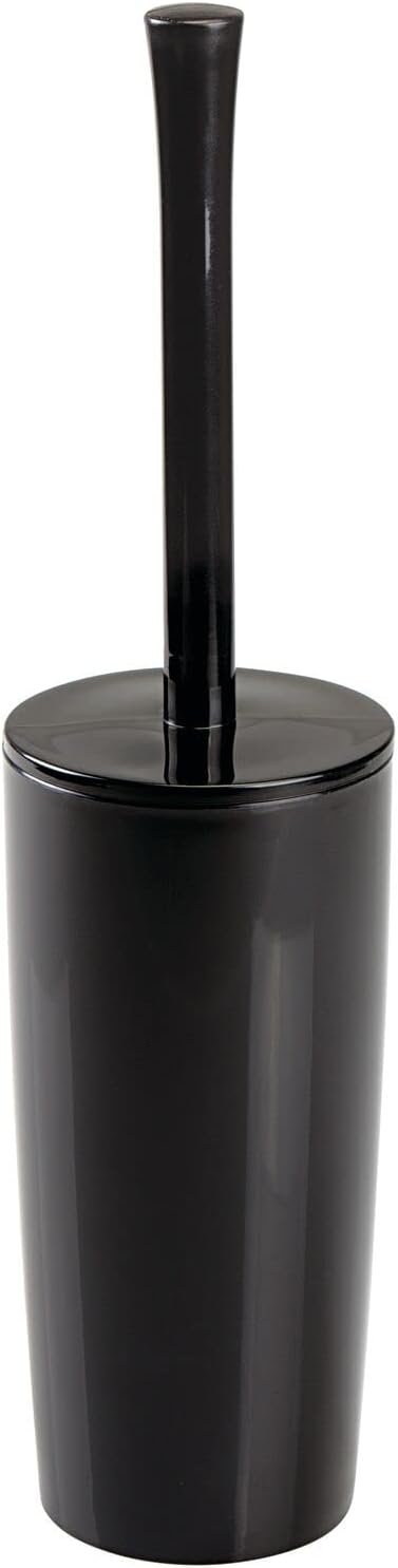 mDesign Slim Plastic Toilet Bowl Brush and Holder Set, Modern Compact Storage Organizer Cleaner Scrubber for Toilet - Heavy Duty Cleaning Plunger for Bathroom, Aura Collection - Navy Blue