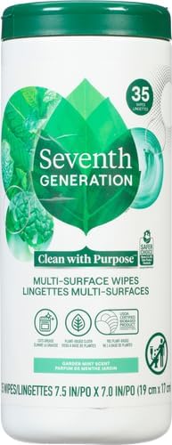 Seventh Generation Multi Surface Wipes All Purpose Cleaning Lemon Zest scent with 100% Essential Oils and Botanical Ingredients 70 count, Pack of 6