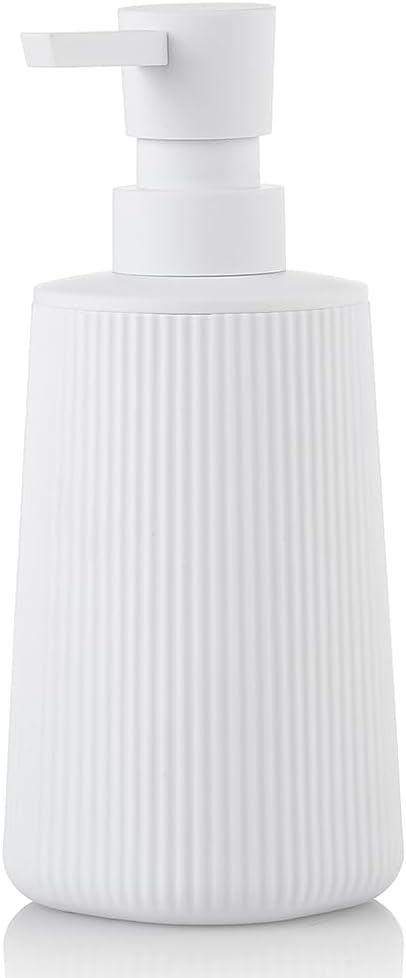 Small Soap Dispenser for Bathroom and Kitchen, Modern Farmhouse Striped Style Plastic Hand Soap Dish Soap Dispenser with Pump Matte Black