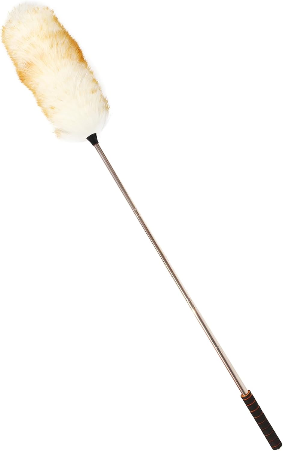 Extendable Lambswool Duster Stainless Steel Handle 133" Removable Feather Duster for Cleaning Ceiling Fans Interior Roof Furniture, Brown