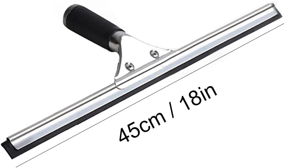 45cm 18in Grip Glass Squeegee for Window Cleaning,Stainless Steel All Purpose Squeegee with Non-Slip Handle for Shower Doors Window Car Mirror Glass (18in/45cm, Black)