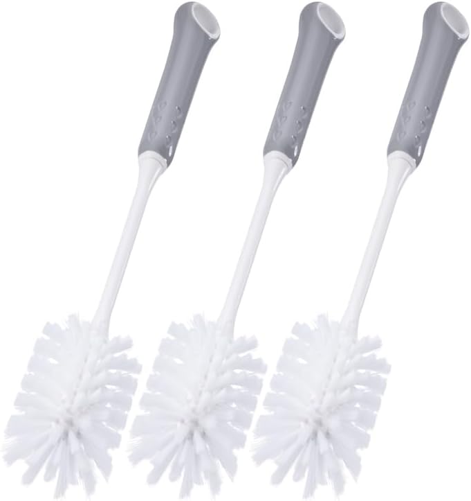 Long Handle Bottle Cleaning Brush with Soft Nylon Bristles, White and Gray, 12.79 Inches, for Baby Bottles, Water Bottles, Glassware