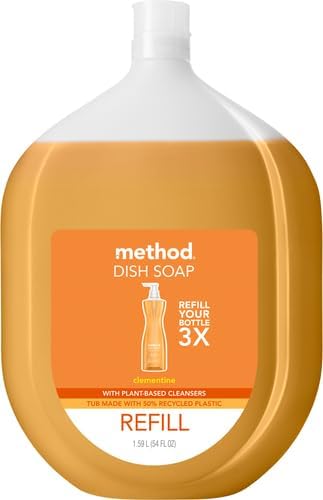 Method Gel Dish Soap Refill, Clementine Scent, Powerful Cleaning Formula, Large Refill Tub, Cuts Through Grease, 54 Fl Oz