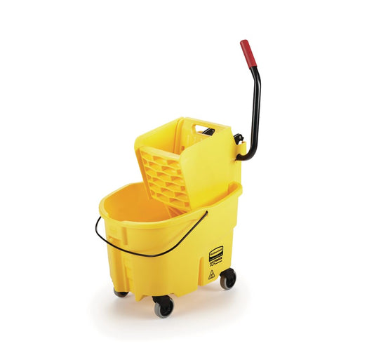 Rubbermaid Commercial Products WaveBrake 35 Qt. Side-Press Mop Bucket and Wringer Combo on Wheels Yellow for Professional/Industrial/Business Heavy-Duty Floor Cleaning/Mopping