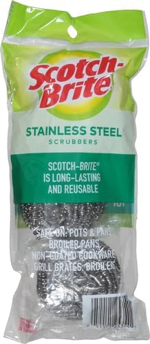 Scotch-Brite Stainless Steel Scrubbers, Scouring Pads for Cleaning Tough Baked-On Messes, Metal Scrubbers for Cleaning Dishes, 3 Scrub Pads