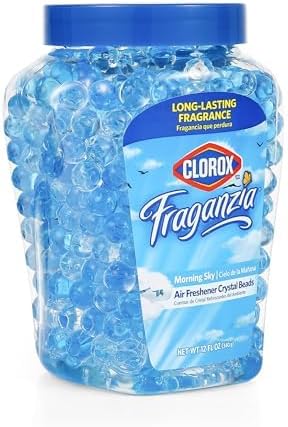 Clorox Fraganzia Crystal Beads Air Freshener, Long Lasting Room Deodorizer and Odor Eliminator Gel Beads to Freshen Home, Car, or Office, Lavender with Eucalyptus Scent, 12 Fl Oz