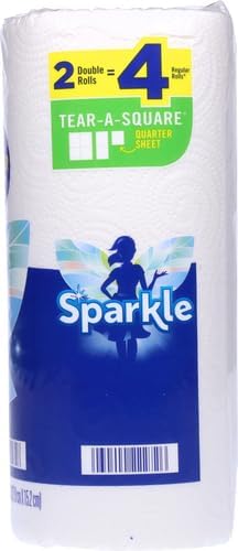 Sparkle Tear-A-Square Paper Towels, 2 Double Rolls (220 Sheets Total) - Strong 2-Ply Towels for Kitchen Cleanup and Everyday Messes