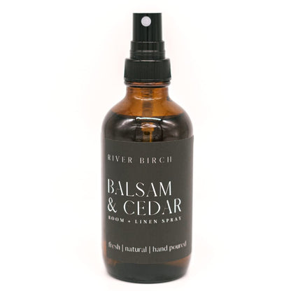 River Birch Luxury Linen and Room Spray - Home Signature Scent Balsam and Cedar Room Fragrance Spray - Fragrant Fresh Linen Air Freshener For Bedding - Handmade in Texas - 4 oz Glass Amber Bottle