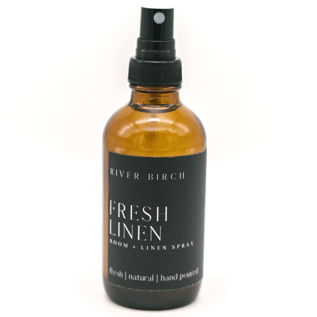 River Birch Luxury Linen and Room Spray - Home Signature Scent Balsam and Cedar Room Fragrance Spray - Fragrant Fresh Linen Air Freshener For Bedding - Handmade in Texas - 4 oz Glass Amber Bottle