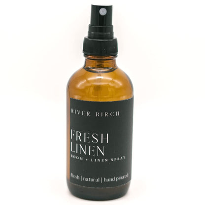 River Birch Luxury Linen and Room Spray - Home Signature Scent Balsam and Cedar Room Fragrance Spray - Fragrant Fresh Linen Air Freshener For Bedding - Handmade in Texas - 4 oz Glass Amber Bottle