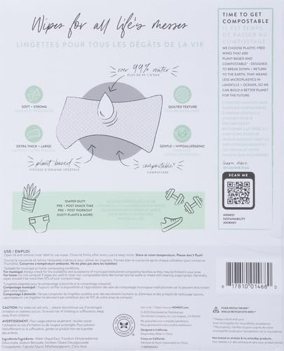 The Honest Company Hypoallergenic Multi-Use Baby Wipes for Sensitive Baby Skin, Rose Blossom, 60 Count