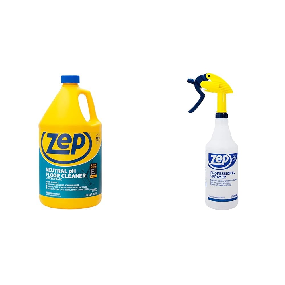 Zep Neutral PH Industrial Floor Cleaner - 1 Gallon - ZUNEUT128 - Concentrated Pro Trusted All-Purpose Floor Cleaner & Professional Sprayer Bottle 32 ounces - Up to 30 Foot Spray, Adjustable Nozzle