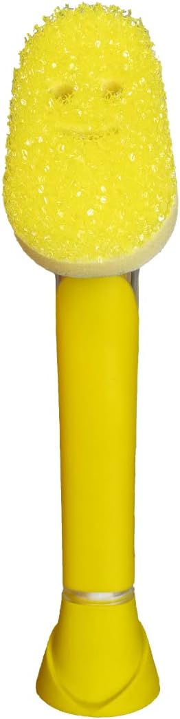 Scrub Daddy Dish Wand Scrubbing Brush with Handle, Soap Dispensing Dish Brushes, Texture Changing Washing Up Sponges With Liquid Dispenser, Scrubber with Scraper & Detachable Head Sponge, Blue