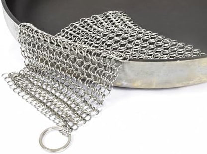 316 Stainless Steel Cast Iron Scrubber - 7 x 7 Inches Cleaner Chainmail Dish Scouring Pad for Dishwasher Cleaning - Chainmail Scrubber for cast Iron Pans Dutch Ovens Grills