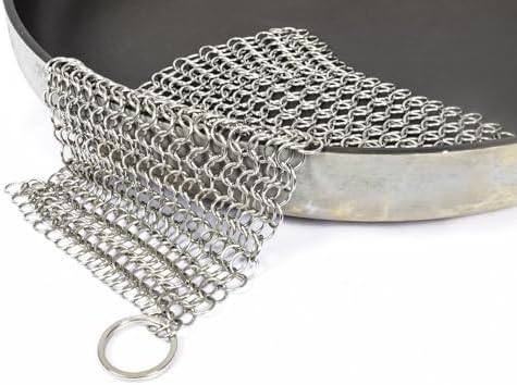 316 Stainless Steel Cast Iron Scrubber - 7 x 7 Inches Cleaner Chainmail Dish Scouring Pad for Dishwasher Cleaning - Chainmail Scrubber for cast Iron Pans Dutch Ovens Grills