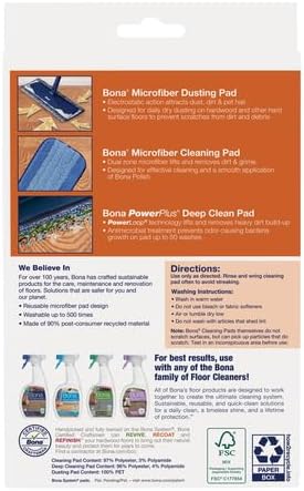 Bona Mop Microfiber Cleaning Pad for Hardwood & Hard Surface Floors - Value 3-Pack - For Use With Bona Mops - Dual Zone Cleaning