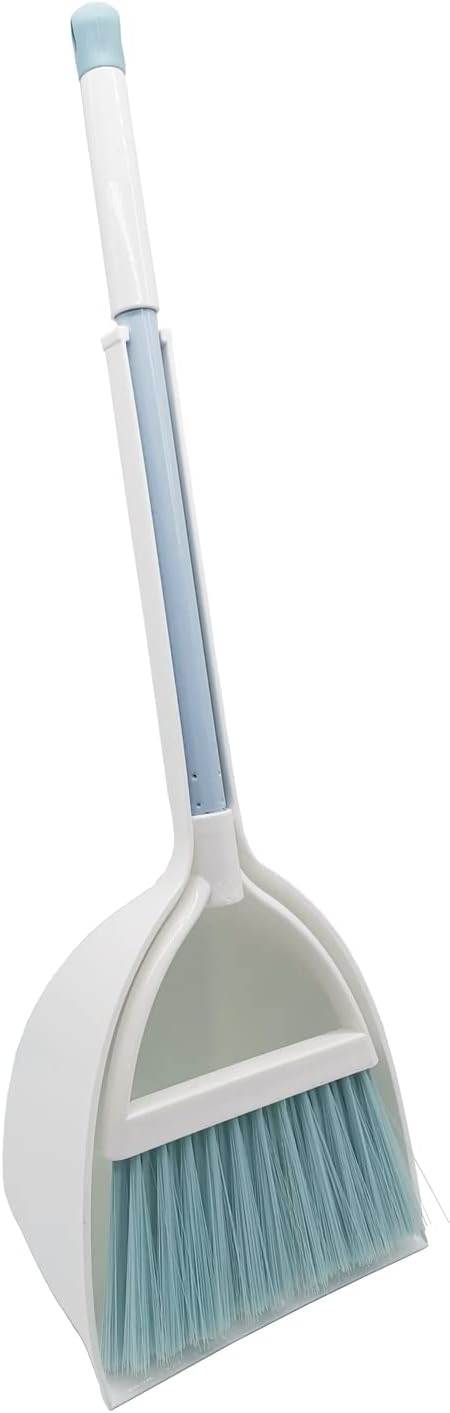 Mini Broom with Dustpan for Kids,Little Housekeeping Helper Set (Light Blue)