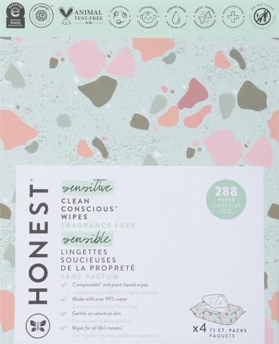 The Honest Company Hypoallergenic Multi-Use Baby Wipes for Sensitive Baby Skin, Rose Blossom, 60 Count