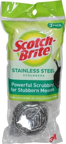 Scotch-Brite Stainless Steel Scrubbers, Scouring Pads for Cleaning Tough Baked-On Messes, Metal Scrubbers for Cleaning Dishes, 3 Scrub Pads