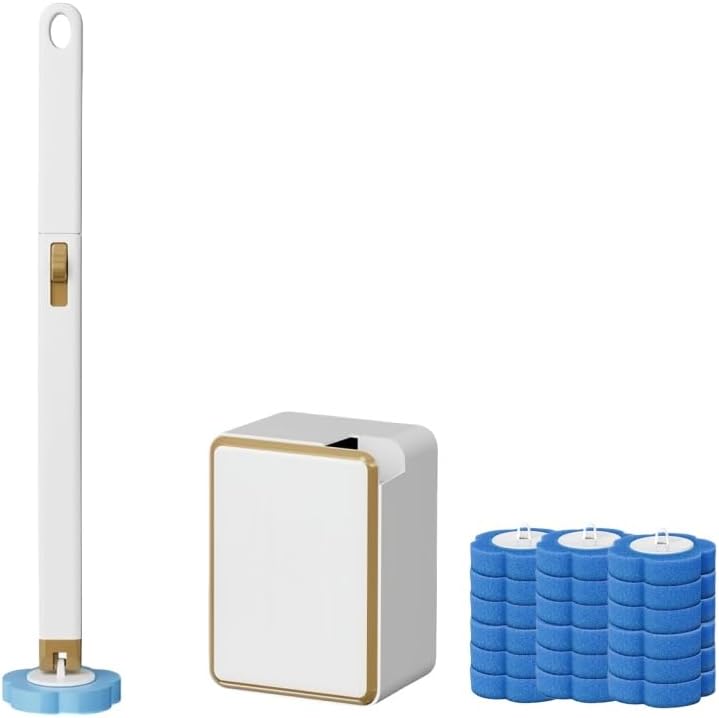Disposable Toilet Brush and Holder,Cleaning Supplies,Deep Cleaning,Wall Mount Toilet Cleaning System,1 Toilet Wand + 18 Toilet Brush Refill (Ocean Blue Package)