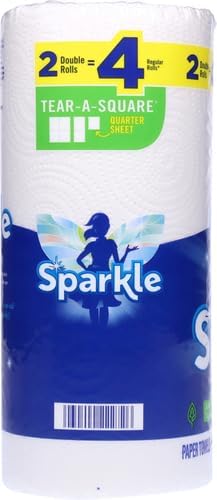 Sparkle Tear-A-Square Paper Towels, 2 Double Rolls (220 Sheets Total) - Strong 2-Ply Towels for Kitchen Cleanup and Everyday Messes