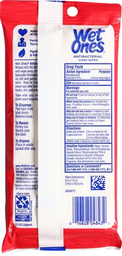 Wet Ones Antibacterial Hand Wipes, 20 Count