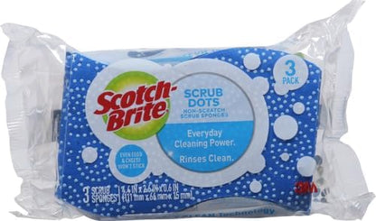 Scotch-Brite Scrub Dots Non-Scratch Scrub Sponge, Rinses Clean, for Washing Dishes and Cleaning Kitchen, 3 Scrub Sponges