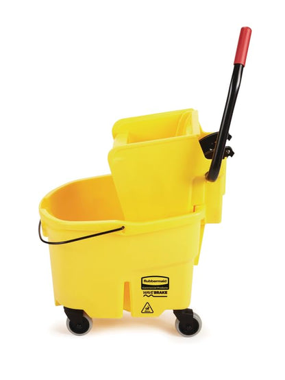 Rubbermaid Commercial Products WaveBrake 35 Qt. Side-Press Mop Bucket and Wringer Combo on Wheels Yellow for Professional/Industrial/Business Heavy-Duty Floor Cleaning/Mopping