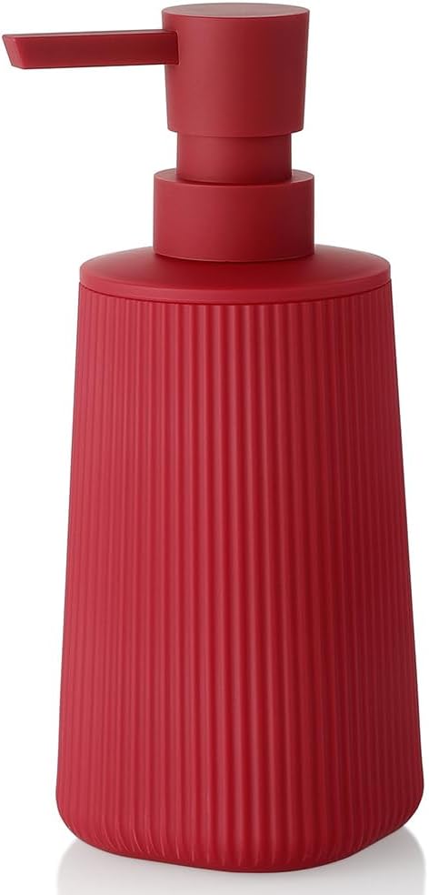 Small Soap Dispenser for Bathroom and Kitchen, Modern Farmhouse Striped Style Plastic Hand Soap Dish Soap Dispenser with Pump Matte Black