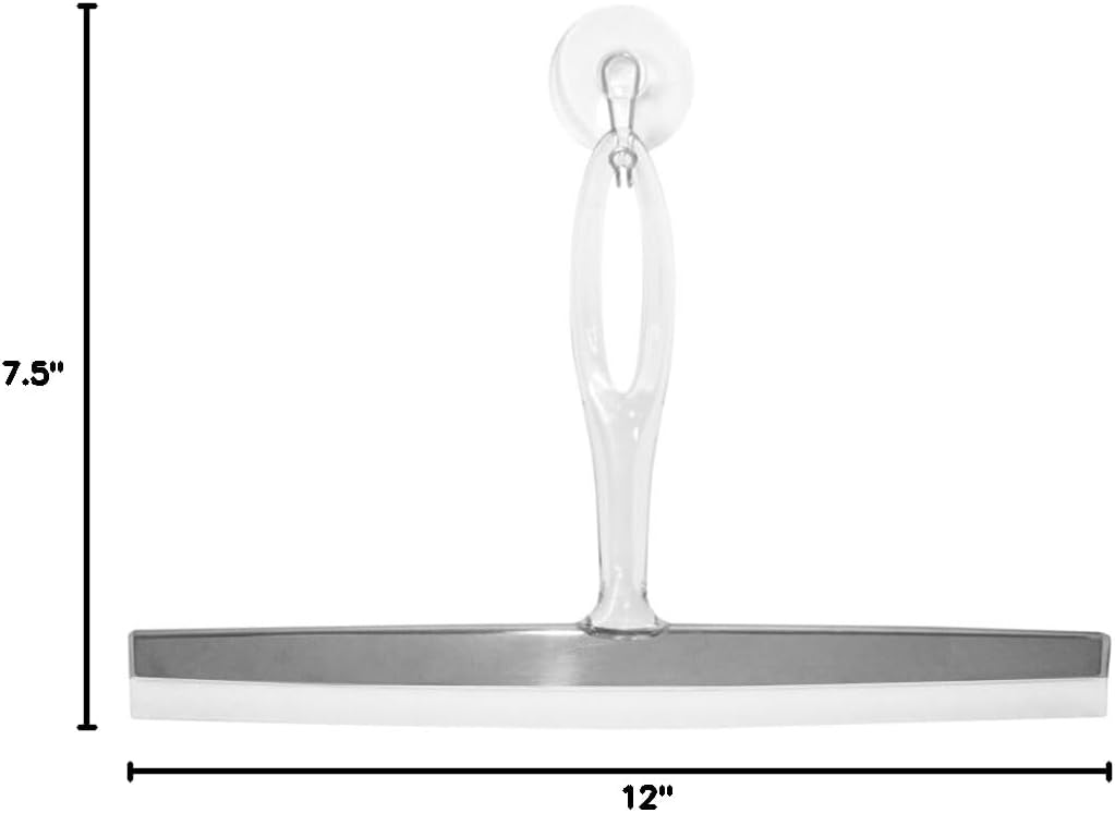 iDesign Forma Brushed Stainless Steel Squeegee with Suction Storage Hook - 12" x 8"