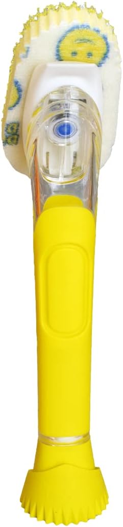 Scrub Daddy Dish Wand Scrubbing Brush with Handle, Soap Dispensing Dish Brushes, Texture Changing Washing Up Sponges With Liquid Dispenser, Scrubber with Scraper & Detachable Head Sponge, Blue