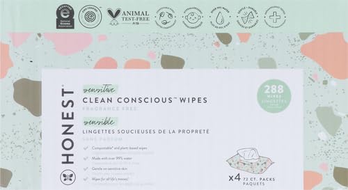 The Honest Company Hypoallergenic Multi-Use Baby Wipes for Sensitive Baby Skin, Rose Blossom, 60 Count