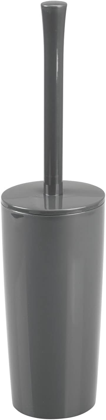 mDesign Slim Plastic Toilet Bowl Brush and Holder Set, Modern Compact Storage Organizer Cleaner Scrubber for Toilet - Heavy Duty Cleaning Plunger for Bathroom, Aura Collection - Navy Blue