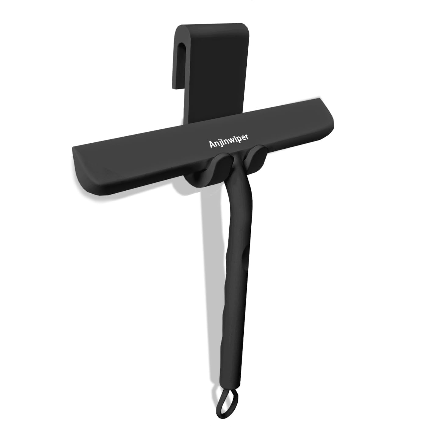 Household Squeegee for Shower Glass Doors, Silicone Shower Squeegee with Adhesive Hook, Bathroom Squeegee for Shower, Window Cleaner Tool for Glass Door, Kitchen, Tile Wall(10 inch-Black)