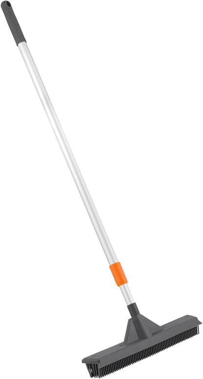 Silicone Pet Hair Broom, Carpet Cleaner, Salon Broom, with Built-in Window Washer Squeegee and 55" Metal Handle