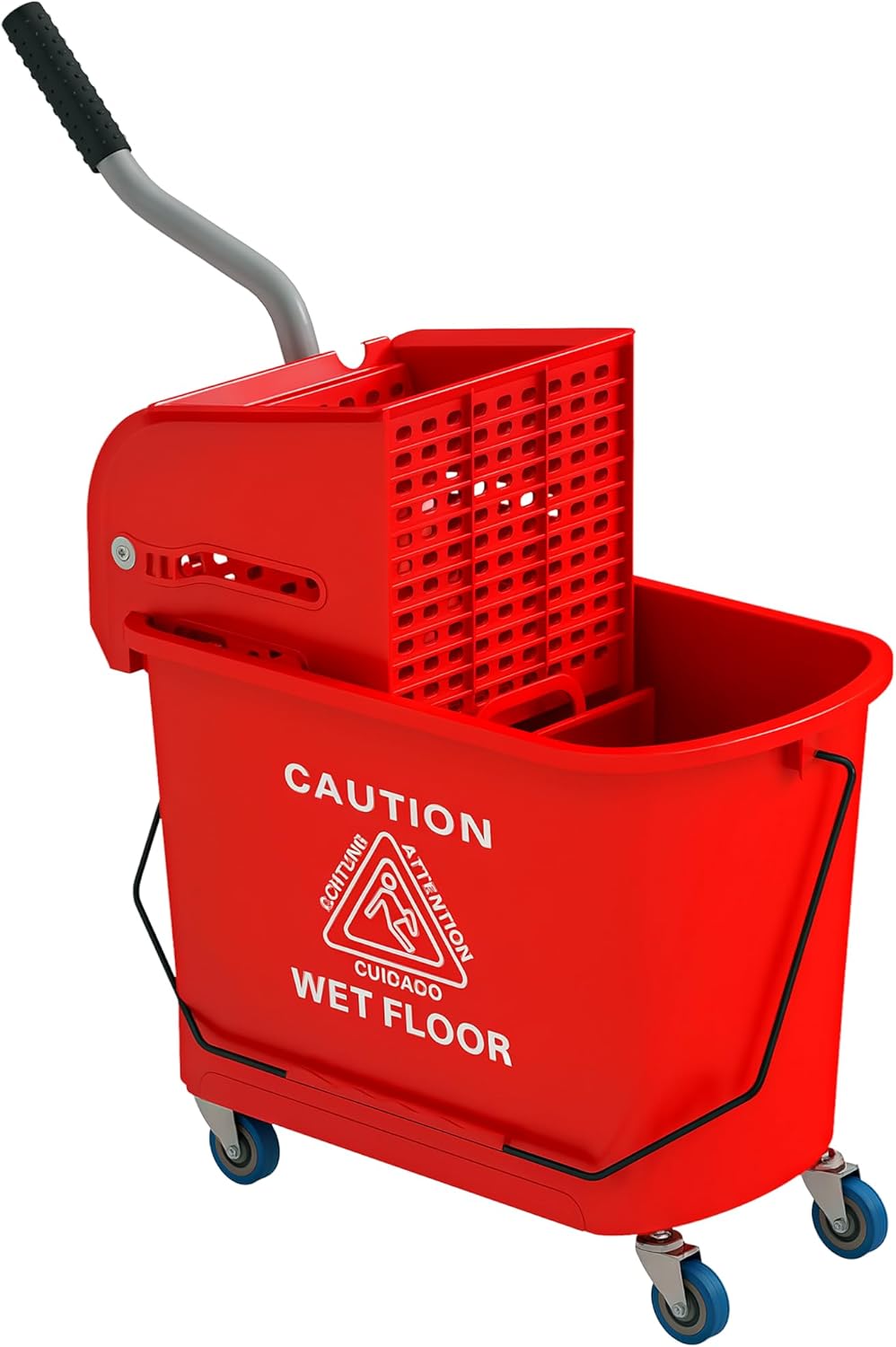 Commercial Mop Bucket with Side Press Wringer on Wheels for Floor Cleaning, 21 Quart, Separate Dirty and Clean Water, for Home Apartment Small Business and Office, Black