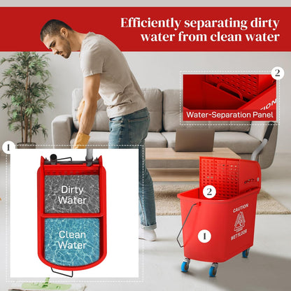 Commercial Mop Bucket with Side Press Wringer on Wheels for Floor Cleaning, 21 Quart, Separate Dirty and Clean Water, for Home Apartment Small Business and Office, Black