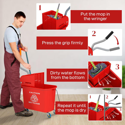 Commercial Mop Bucket with Side Press Wringer on Wheels for Floor Cleaning, 21 Quart, Separate Dirty and Clean Water, for Home Apartment Small Business and Office, Black