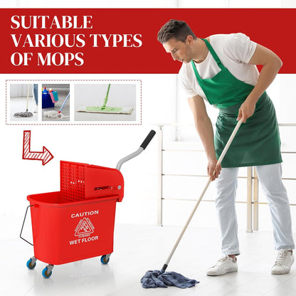 Commercial Mop Bucket with Side Press Wringer on Wheels for Floor Cleaning, 21 Quart, Separate Dirty and Clean Water, for Home Apartment Small Business and Office, Black
