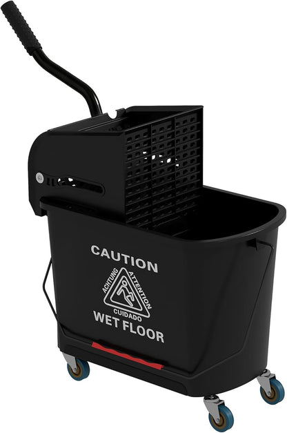 Commercial Mop Bucket with Side Press Wringer on Wheels for Floor Cleaning, 21 Quart, Separate Dirty and Clean Water, for Home Apartment Small Business and Office, Black