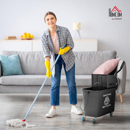 Commercial Mop Bucket with Side Press Wringer on Wheels for Floor Cleaning, 21 Quart, Separate Dirty and Clean Water, for Home Apartment Small Business and Office, Black