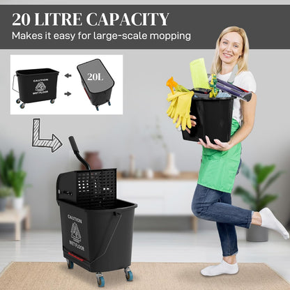 Commercial Mop Bucket with Side Press Wringer on Wheels for Floor Cleaning, 21 Quart, Separate Dirty and Clean Water, for Home Apartment Small Business and Office, Black