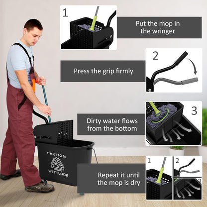Commercial Mop Bucket with Side Press Wringer on Wheels for Floor Cleaning, 21 Quart, Separate Dirty and Clean Water, for Home Apartment Small Business and Office, Black