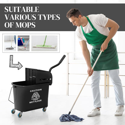 Commercial Mop Bucket with Side Press Wringer on Wheels for Floor Cleaning, 21 Quart, Separate Dirty and Clean Water, for Home Apartment Small Business and Office, Black