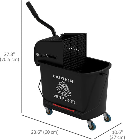 Commercial Mop Bucket with Side Press Wringer on Wheels for Floor Cleaning, 21 Quart, Separate Dirty and Clean Water, for Home Apartment Small Business and Office, Black